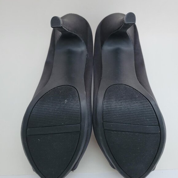 Apt 9 Black Heels Women's 8 Satin Rhinestone Flower Peep Toe Stiletto Shoes NWOB - Picture 4 of 4